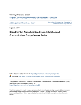 Department of Agricultural Leadership, Education and Communication: Comprehensive Review