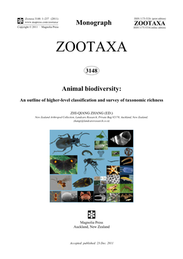 Animal Biodiversity: an Outline of Higher-Level Classification and Survey of Taxonomic Richness (Zootaxa 3148) 237 Pp.; 30 Cm