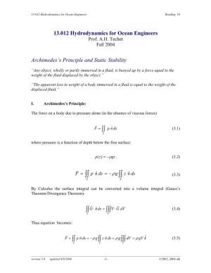 13.012 Hydrodynamics for Ocean Engineers Reading #3