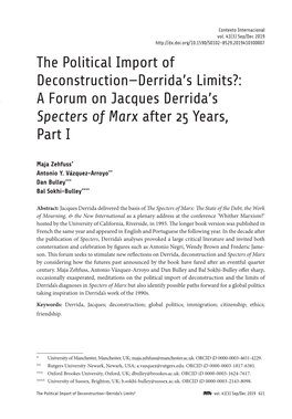 A Forum on Jacques Derrida's Specters of Marx After 25 Years