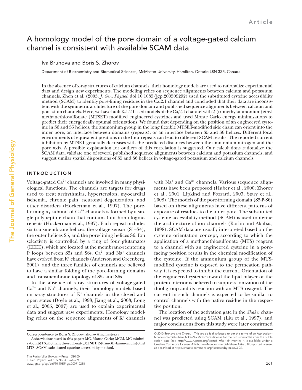 A Homology Model of the Pore Domain of a Voltage-Gated Calcium Channel Is Consistent with Available SCAM Data