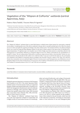 Vegetation of the ﻿"﻿﻿﻿﻿Altipiani Di Colfiorito" Wetlands (Central Apennines, Italy)