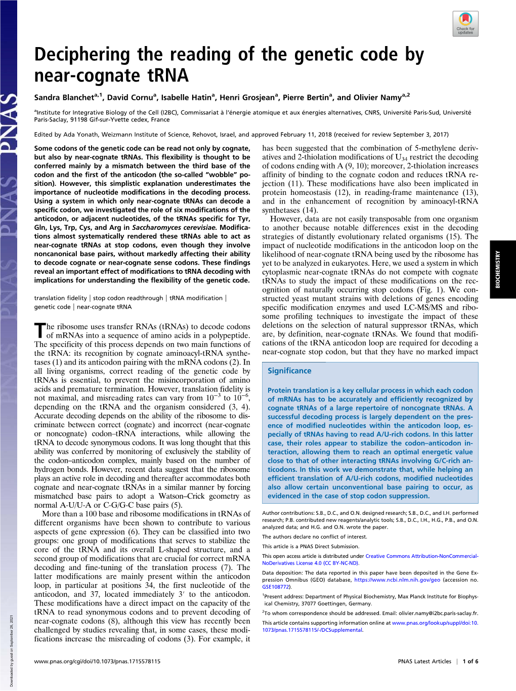 Deciphering the Reading of the Genetic Code by Near-Cognate Trna