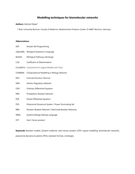 Modelling Techniques for Biomolecular Networks