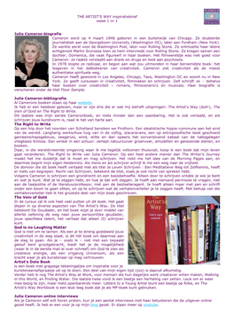 THE ARTIST's WAY Inspiratiebrief Week 1 Nr 1 Julia Cameron