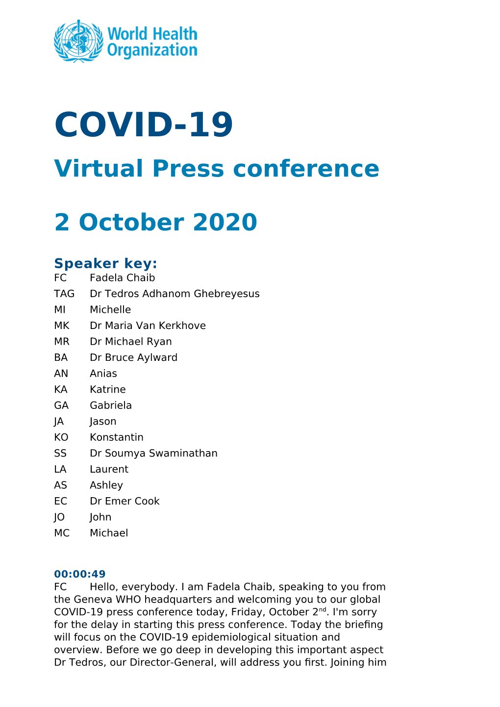 COVID-19 Virtual Press Conference