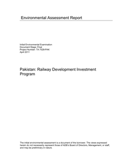 Initial Environmental Examination: Pakistan: Railway Development