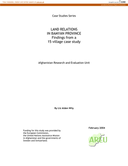 LAND RELATIONS in BAMYAN PROVINCE Findings from a 15 Village Case Study