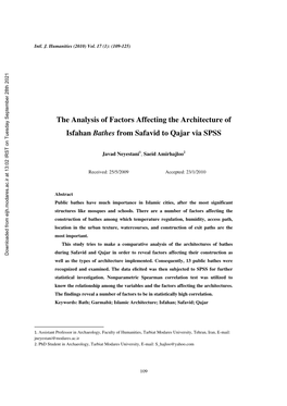 The Analysis of Factors Affecting the Architecture of Isfahan Bathes from Safavid to Qajar Via SPSS