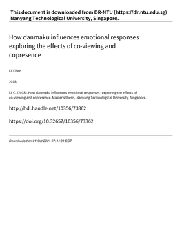 How Danmaku Influences Emotional Responses : Exploring the Effects of Co‑Viewing and Copresence