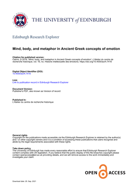 Mind, Body, and Metaphor in Ancient Greek Concepts of Emotion