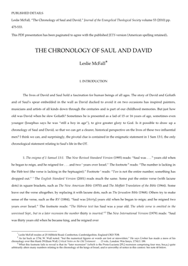 The Chronology of Saul and David,” Journal of the Evangelical Theological Society Volume 53 (2010) Pp