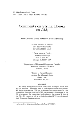 Comments on String Theory on Adss