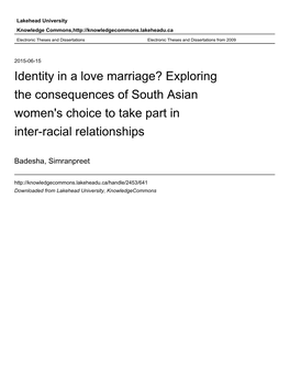 Identity in a Love Marriage? Exploring the Consequences of South Asian Women's Choice to Take Part in Inter-Racial Relationships