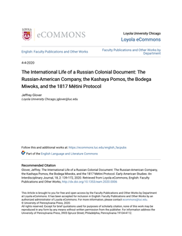 The International Life of a Russian Colonial Document: the Russian-American Company, the Kashaya Pomos, the Bodega Miwoks, and the 1817 Métini Protocol