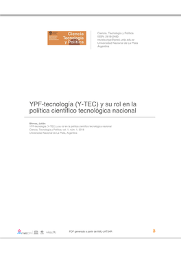 YPF-Tecnología (Y-TEC) Y Su Rol En La Política Científico Tecnológica Nacional