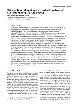 Vertical Motions of Australia During the Cretaceous