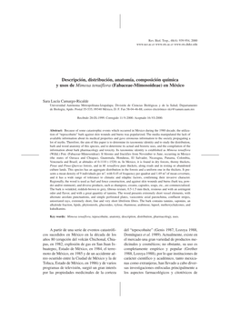 Descripción, Distribución, Anatomía, Composición Química Y Usos De Mimosa Tenuiflora (Fabaceae-Mimosoideae) En México