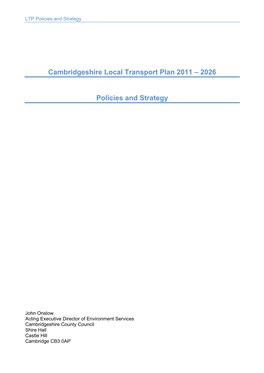 Cambridgeshire Local Transport Plan 2011 – 2026