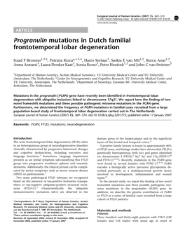 Progranulin Mutations in Dutch Familial Frontotemporal Lobar Degeneration