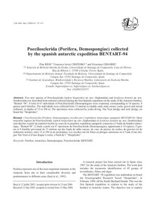 Poecilosclerida (Porifera, Demospongiae) Collected by the Spanish Antarctic Expedition BENTART-94