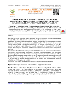 Phytochemical Screening and Subacute Toxicity Assessment of Decoction of Liana Bark of Landolphia Owariensis P