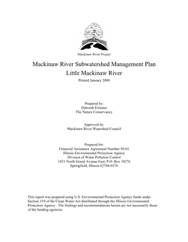 Mackinaw River Subwatershed Management Plan Little Mackinaw River Printed January 2000