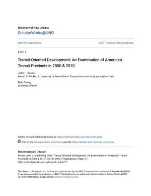 Transit-Oriented Development: an Examination of America’S Transit Precincts in 2000 & 2010