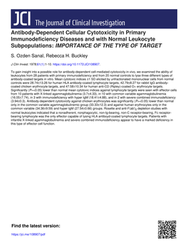 Antibody-Dependent Cellular Cytotoxicity in Primary Immunodeficiency Diseases and with Normal Leukocyte Subpopulations: IMPORTANCE of the TYPE of TARGET