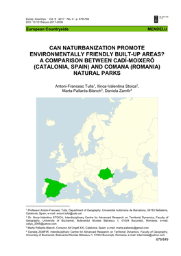 Can Naturbanization Promote Environmentally Friendly Built-Up Areas? a Comparison Between Cadí-Moixeró (Catalonia, Spain) and Comana (Romania) Natural Parks