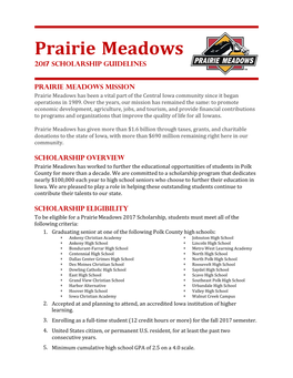 Prairie Meadows 2017 Scholarship Guidelines