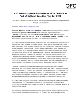 CFC Presents Special Presentation of 22 CHASER As Part of National Canadian Film Day 2018