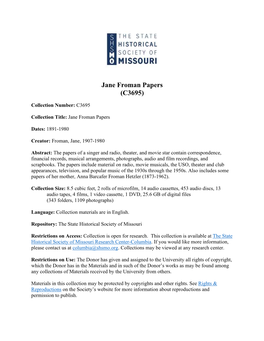 Jane Froman Papers (C3695)