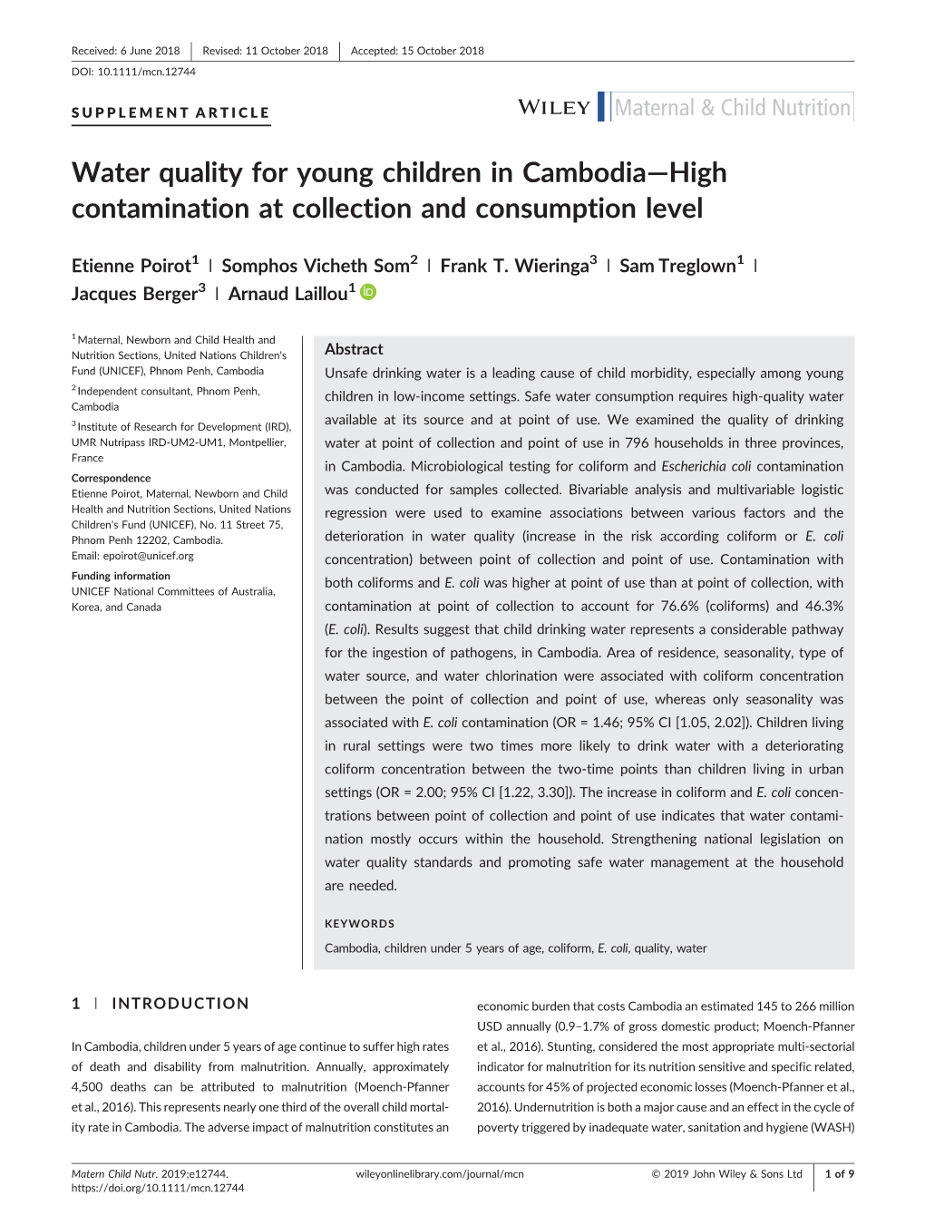 Cambodia—High Contamination at Collection and Consumption Level