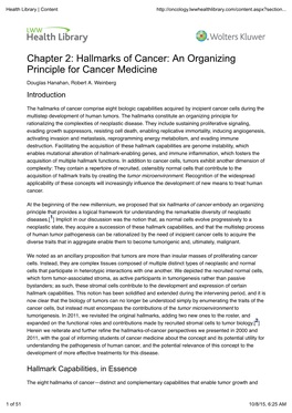 Hallmarks of Cancer: an Organizing Principle for Cancer Medicine