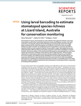 Using Larval Barcoding to Estimate Stomatopod Species Richness at Lizard Island, Australia for Conservation Monitoring Sitara Palecanda1,4*, Kathryn D