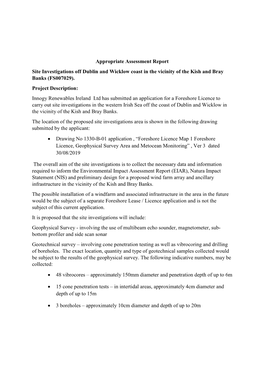 Appropriate Assessment Report Site Investigations Off Dublin and Wicklow Coast in the Vicinity of the Kish and Bray Banks (FS007029)