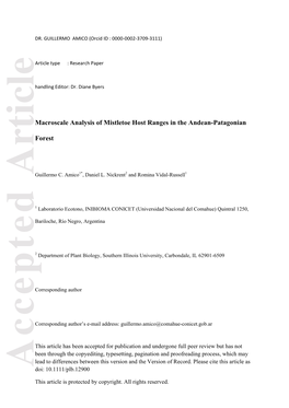 Macroscale Analysis of Mistletoe Host Ranges in the Andean‐Patagonian