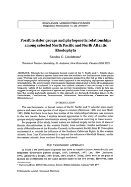 Possible Sister Groups and Phylogenetic Relationships Among Selected North Pacific and North Atlantic Rhodophyta Sandra C