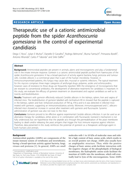 Therapeutic Use of a Cationic Antimicrobial Peptide from The