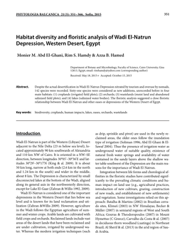 Flora and Vegetation of Wadi El-Natrun Depression, Egypt