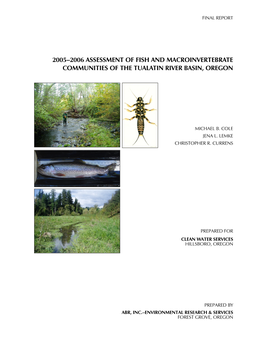 2005–2006 Assessment of Fish and Macroinvertebrate Communities of the Tualatin River Basin, Oregon