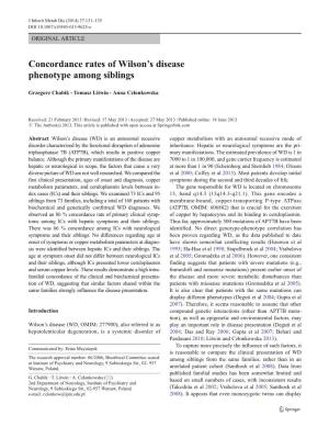 Concordance Rates of Wilson's Disease Phenotype Among Siblings