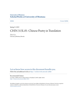 Chinese Poetry in Translation Zhen Cao University of Montana, Missoula