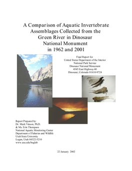 A Comparison of Aquatic Invertebrate Assemblages Collected from the Green River in Dinosaur National Monument in 1962 and 2001