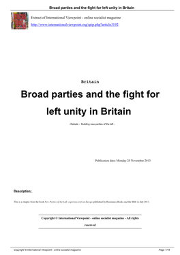 Broad Parties and the Fight for Left Unity in Britain