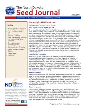 Seed Journal APRIL 2019 Newsletter of the North Dakota State Seed Department