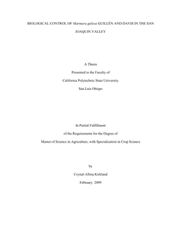 BIOLOGICAL CONTROL of Marmara Gulosa GUILLÉN and DAVIS in the SAN