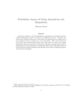 Probabilistic Aspects of Voting, Intransitivity and Manipulation