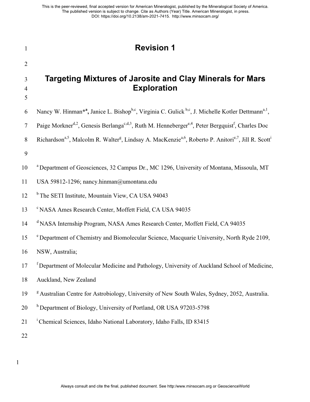 Targeting Mixtures of Jarosite and Clay Minerals for Mars Exploration